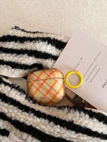 极简橙色条纹菱形图案 4/Pro 3/2 无线蓝牙耳机保护套，柔软全包设计，女士适用 - 彩色 - 查看 9