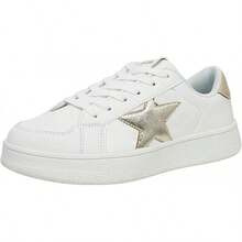 Niluber Star Sneakers For Women Low Top Cushioned White Gold Sliver Leopard Platform Sneakers Lace Up Red Glitter Platform Party ShoesChristmas - 白色 - 查看 1