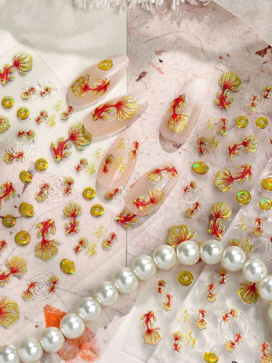 复古金鱼浮雕美甲贴纸，ins风 - 彩色 - 查看 1