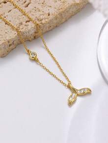 1件S925纯银美人鱼尾吊坠项链，镶嵌立方氧化锆，时尚简约，适合日常佩戴、节日、约会以及赠送朋友。