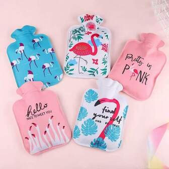 Flamingo Cartoon Pattern Leak-Proof Hand Warmer, Portable Hot Water Bag, Suitable For Camping, Office, Home Use, No Battery Required, Convenient For Travel Durable Material, Reusable, Quick Heating, Essential For Winter