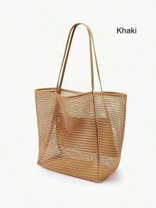1pc Bohemian Mesh Beach Tote Bag, Large Capacity Multipurpose Travel & Cosmetic Organizer - 棕色網眼沙灘包/1個 - 查看 1