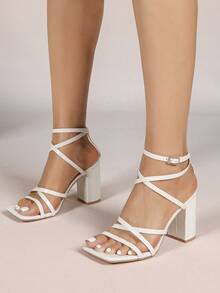 Giày sandal cao gót đế dày mũi vuông màu trắng dành cho nữ, kiểu dáng tối giản, thoải mái, đa năng, thích hợp cho các bữa tiệc mùa xuân hè. - trắng - Xem 4