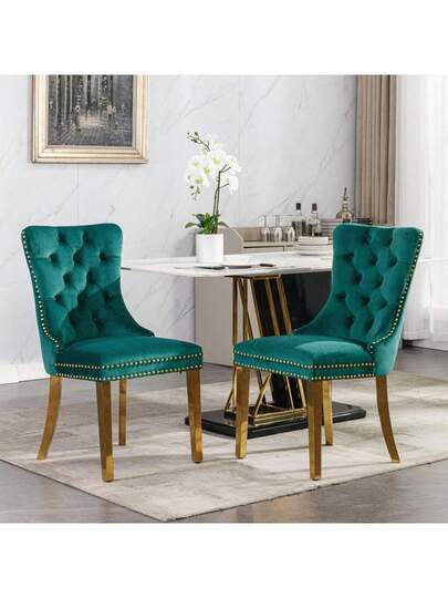 Furniture, Nikki Moderne Collection, High End Upholstered Solid Wood Contemporary Dining Stoel Chrome Stainless Steel Legs Nail Ornament, Set Of 2, Grijs Chrome, DE1701GY