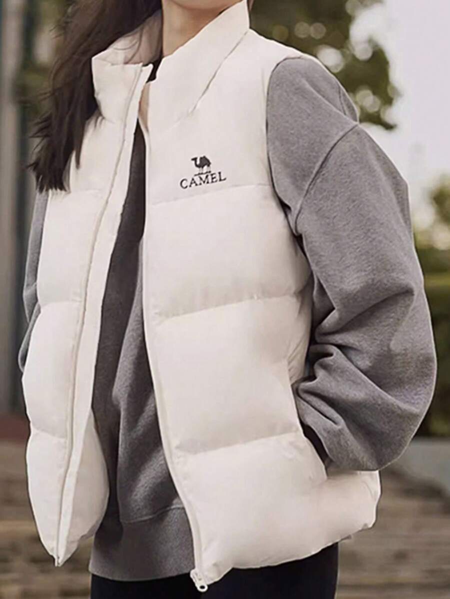 CAMEL CROWN Women's Down Vest, Autumn And Winter Warm White Short Down-Filled Vest, Casual Jacket - Oak Ash - View 1