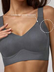 女士无缝提拉文胸，带可拆卸胸垫，无钢圈塑形文胸，提拉紧致内衣，简约时尚提拉文胸，休闲舒适，基础款文胸 - 深灰色 - 查看 5