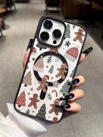 1个圣诞风格手机壳，新年创意亚克力个性化图案磁吸无线充电防摔手机壳，适用于 16/15/14/13/12/11 Pro Max，苹果保护壳，透明手机壳，圣诞礼物