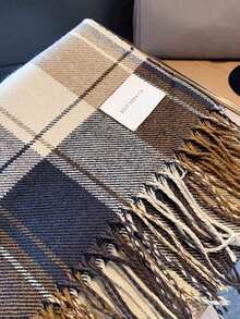 1pc Women's Plaid Fringed Scarf, Faux Cashmere, Warm, Suitable For Daily Use In Autumn And Winter Accessories Women - Cà phê nâu - Xem 6