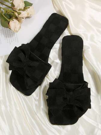 1 Pair Solid Color Elegant Bowknot Flat Slippers, Suitable For Indoor And Outdoor Wear