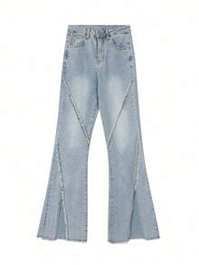 Women's Casual Frayed Hem Flare Leg Jeans - Light Wash - View 4