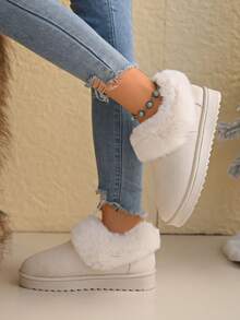 Women's Western Style Outdoor Snow Boots, Anti-Slip Warm Fashionable Versatile Ankle Boots And Short Boots For Spring, Autumn And Winter,Fur Boots - White - View 7