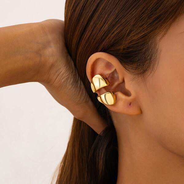 1 pieza Pendientes de aro semicircular elegantes, de aleación con tono dorado, para uso diario y de fiesta, sin necesidad de perforación, perfectos para la oficina y salidas casuales, accesorios de fiesta | Pendientes de aro | Pendientes duraderos