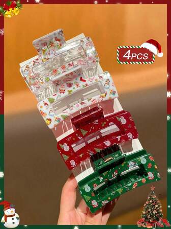 4pcs/Set Women's Style, Fashionable And Elegant, Cute, Christmas Hair Accessories, Santa Claus And Snowman Patterns, Medium Square Hair Claws, Christmas Decorations, Party Cosplay, Women's Hair Accessories, Christmas Gifts Fashion Hair Clips Elegant Claw Clip Winter Hair Clutch,Stocking Stuffers,Stocking Fillers,Stocking Stuffers For Women,Stocking Fillers Women,Christmas Gifts,Gifts,Christmas Stocking Fillers,Gifts For Women,Gift,Christmas Gift,Stocking Stuffers For Adults,Stocking Fillers For Adult,Hair Stuff,Women's Accessories,Stocking Stuffer,Coming-Of-Age Hair Accessory,Christmas Hair Accessories,Gift Ideas For Women,Beauty Stocking Fillers,Christmas Gifts For Women
