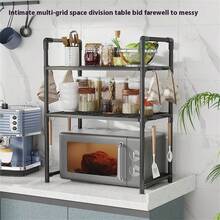 1pc Kitchen Shelf, Oven Microwave Rack, Single/Double Layer Spice Rack, Countertop Storage Shelf - Multicolor - View 3