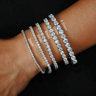 1pc 3.0mm Moissanite Tennis Bracelet 925 Sterling Silver Unisex Chain Bracelet, Hip-Hop Fashion Accessory, Ideal Gift For Valentine's Day, Mother's Day, Birthday