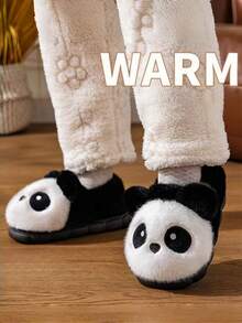 Women's Plush Lined Cute Panda Thick Sole Indoor Slippers, Suitable For Home, Bedroom, Autumn/Winter. Cartoon Casual Flat Women Slippers, Funny Slippers, Fluffy Female Slippers, Couple Slippers, Winter Men's Home Slippers