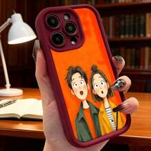 Cubierta de telefono con diseño de dibujos animados naranja pareja sorprendida estilo cartoon para hombres y mujeres ideal para uso diario en casa biblioteca o trabajo Aplicable a teléfonos Apple y Galaxy. - Negro - Ver 6