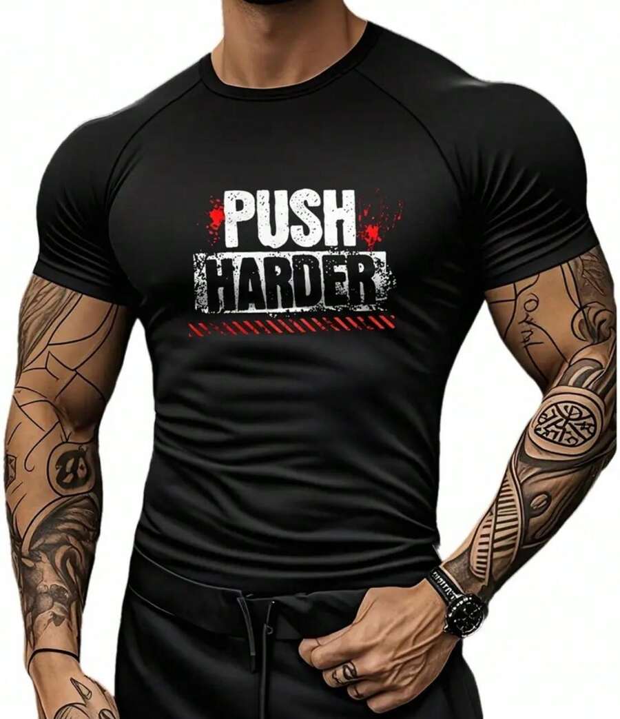 Camiseta Masculina Estampa "PUSH HARDER" Camisa Estilo e Conforto Gola Redonda