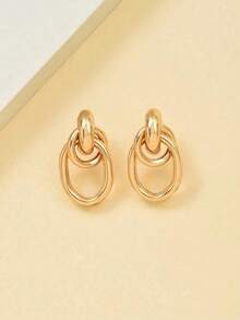 1对时尚金色金属多圈打结设计耳钉，双圈耳钉，吸睛垂坠耳环，独特耳环 - 金色 - 查看 6