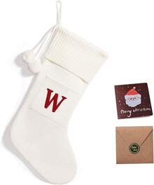 Medias navideñas de 42 cm con monograma de 26 letras, tejidas con letra bordada, decoraciones de Navidad para fiestas familiares navideñas (rojo T) - Rayas Verdes - Ver 13