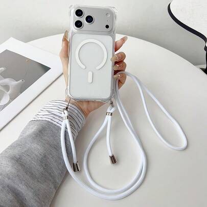 防震挂绳式透明斜挎手机壳，兼容 17 Pro Max/17 Pro/17 Air/17/16/15/11/12/13/14 Pro Max Plus，支持无线磁吸充电，防丢保护套，生日礼物