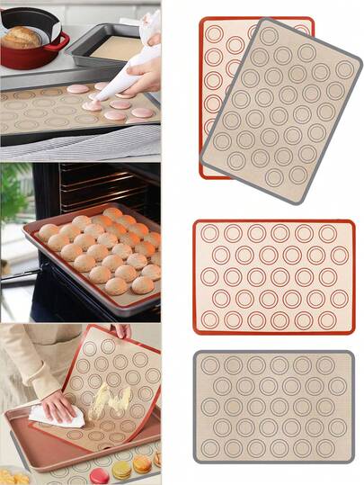 1pc Reusable Macaron Silicone Baking Mat, Non-Stick Kneading Pad, Baking Tray Liner, Cookie Baking Mat, Pastry Lining Mat, Multi-Purpose Silicone Baking Liner, Heat Resistant Oven Mat, Easy To Clean, Suitable For Making Macarons, Pizza, Cookies, Pastries, Cakes And Breads, Baking Tool, Precise Baking And Candy Making