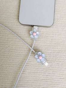 2 piezas de Protector de cable de carga transparente con diseño floral, protector de cargador - Azul - Ver 4