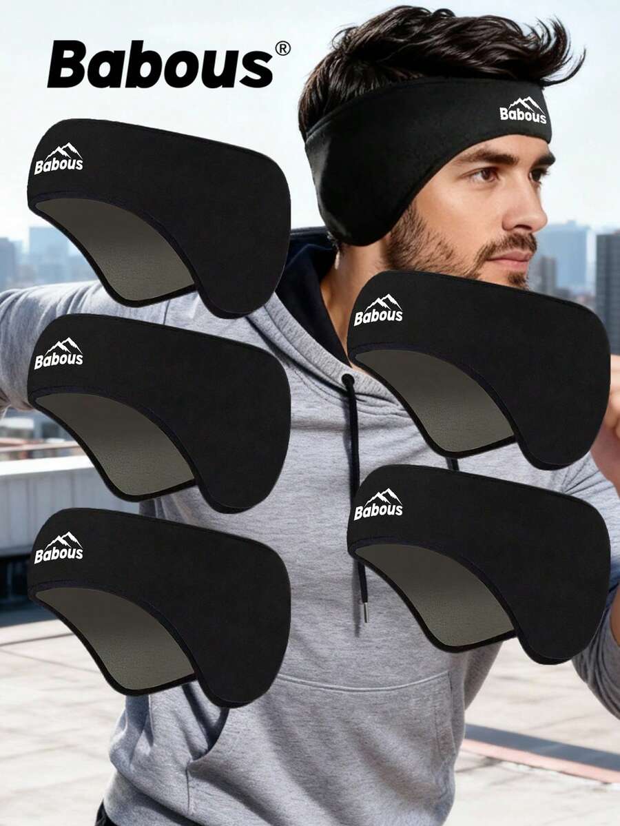 5只装冬季毛绒耳罩，寒冷天气保暖耳罩，多功能运动保暖头带，男女通用耳罩，适合跑步、滑雪、户外活动、骑行等。 - 黑色 - 查看 1