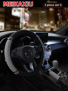 MEIKAXIU PU Leather Embroidered Rhinestone Bling Bling Car Accessories Interior Multi-Piece Set, Including Steering Wheel Cover, Handbrake Cover, Gear Shift Cover, Headrest Pad, Armrest Pad, Cup Holder, Shoulder Pad, Car Decor Set For Women - Leather Diamond - View 43