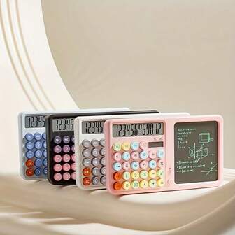 1台12位多功能计算器，带内存存储、百分比、平方根、GT总计计算功能，可擦写草稿纸，适用于学生数学、办公财务、家庭会计、零售收银等，马卡龙色按键，大尺寸清晰显示屏，双电源供电，便携式桌面计算器