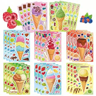 8/24Sheets/Set Homemade Ice Cream Stickers Unique Shapes Self-Adhesive Stickers Dessert Stickers Party Favor Stickers Summer Themed Ice Cream Stickers Hawaiian Tropical For Crafts Scrapbooking Hats Water Bottle Laptop Decorations Stickers