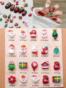 100 件/包经典圣诞卡通美甲装饰，3D 圣诞老人、驯鹿、雪花、树脂可爱系列 DIY 配件 - 彩色 - 查看 10