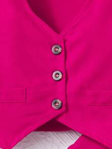 2pcs/Set Tween Girl French Fashion Outfit, Top Paired With Suit Pants, Stylish & Versatile - Hot Pink - View 5