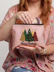 Christmas Tree Print Cosmetic Travel Bag - Stylish Spooky Cute Makeup Organizer For Holiday Travel | Reusable Polyester Makeup Pouch For Cosmetics, Lipstick, Phone Accessories | Lightweight Zipper Closure Bag - Perfect Christmas Gift, Bridal Shower, Wedding Accessory, Toiletry Bag, Travel Essentials | Festive Daily Use Cosmetic Case, - Multicolor - View 14
