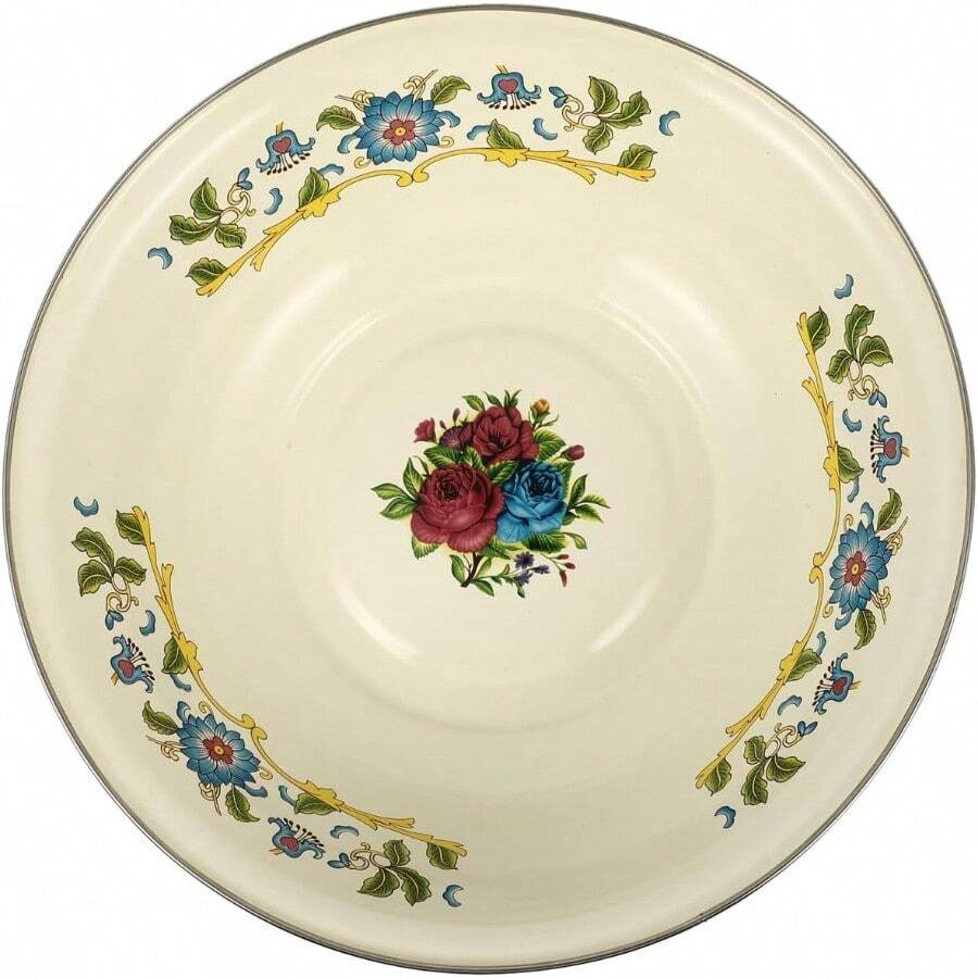 Vintage Mixing Bowl Enamel Bowl Vintage 2pcs Enamelware Salad Mixing Enamel Washing Basin Soup Basin Soup Round Serving Tray For Home