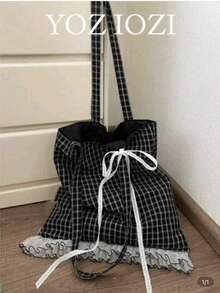 حقيبة كانفاس ذات نقاط بولكا كلاسيكية، حقيبة كتف، حقيبة مدرسية متعددة الوظائف للطالبات، للتنقل