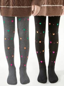 4 Pairs Girls' Heart & Bow Print Tight Leggings, High Density Knit, All Season - Multicolor - View 17