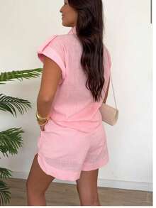 Women's Shirt And Shorts Set With Lining - 粉色 - 查看 2