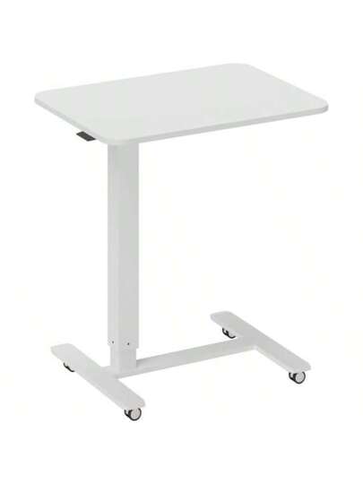 HOMCOM Height Adjustable Office Chair, Shaped Desk, Space Saving Laptop Rolling Desk/Side Table, Ideal Or Living Room, White, Maximum Load 70 Kg, 65 48 110 Cm view 3