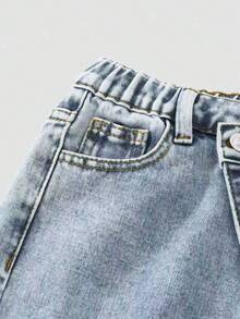 女童Y2K街头风休闲百搭个性做旧宽松腰身柔软舒适浅色水洗牛仔裤