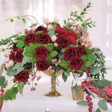 25/250pcs Real Looking Fake Roses Stem For DIY Wedding Bouquets Centerpieces Arrangements Party Baby Shower Home Decorations OPP Bag Packaging (Excluding Box)Containing Two Leaves - Dark Red - View 9