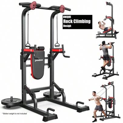 Multifunction Power Tower Pull Up Bar Dip Station Power Rack With Adjustable Backrest For Home Gym Strength Training Workout Equipment Max Weight 480lbs