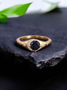 1PC Blue Synthetic Zirconia Jewelry, Moon Crescent Gold Color Wedding Jewelry Party Gifts Moon And Star Ring Minimalist Gift, Gift Ring For Her - 戒指 - 查看 2