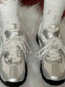 1 Pair Flat Double Flower Lace Shoelaces - Suitable For Flat Sneakers, Skate Shoes, Canvas Shoes - White - View 2