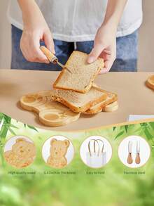 6 Set Wooden Pizza Serving Board Set Features An Engraved Bear Design And Includes All The Accessories You Need For Serving. The Complete Set Comes With 6 Bear Boards, 6 Sets Of Cutlery, 6 Towels, 6 Sunflowers, 6 Tote Bags, 6 Paper Cards, A Roll Of White Hemp Rope, And 6 Eucalyptus Stalk. - Multicolor - View 7