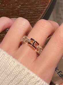 1 chiếc nhẫn hở hình chữ H phong cách Pháp tinh tế, tối giản, đính đá Zirconia tráng men cao cấp dành cho nữ - Vòng nhỏ giọt dầu H - Xem 10