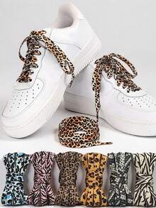 6 piezas de cordones planos con estampado de leopardo en beige, adecuados para zapatillas, zapatos deportivos y zapatos de lona, zapatos de mujer, zapatos de invierno