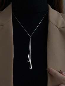 1件装奢华小巧锆石小花/猫/麦穗/几何吊坠项链，女士款 - 幾何款銀色 - 查看 2