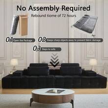 Rwaezyblux Modular Cloud Couch, 113.38-Inch Corduroy Sectional Sofa With Chaise, Fluffy 4-Seater Convertible Sleeper, Modern Frameless Sofa Set For Living Room, Apartment - Màu nâu - Xem 3