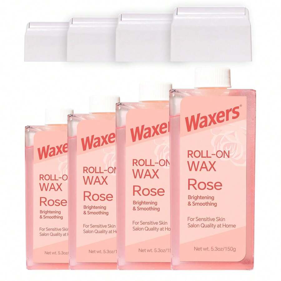 Waxers Roll On Wax Refill For Hair Removal Honey At Home Sugar Roller Waxing Cartridges For Sensitive Skin Depilatory Soft Wax For Legs Arms &Amp; Body 5.3oz 150g 4 Pack - Rose4 - View 1